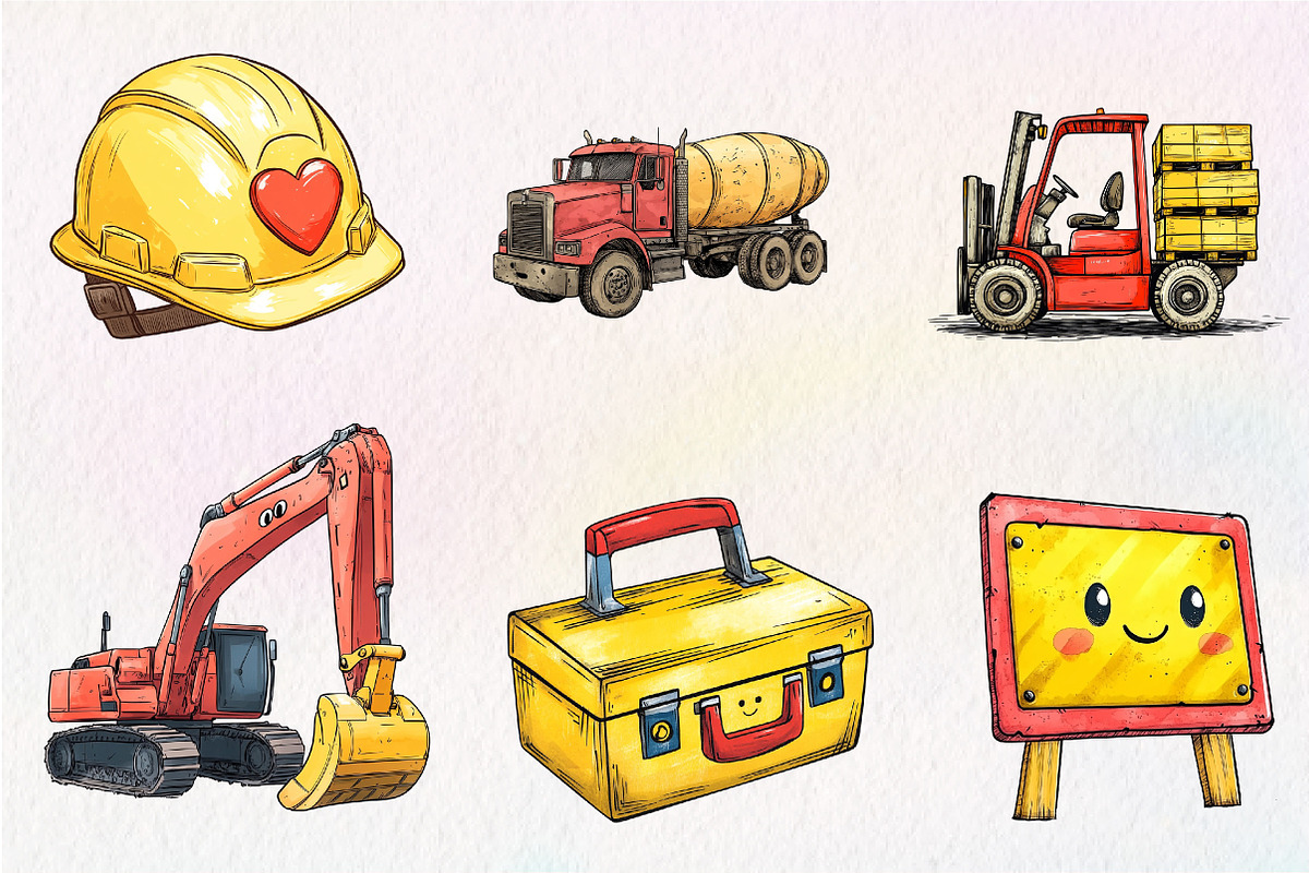 Cute Construction Watercolor Clipart, an Illustration by CreationArt (Photo 3 of 9)