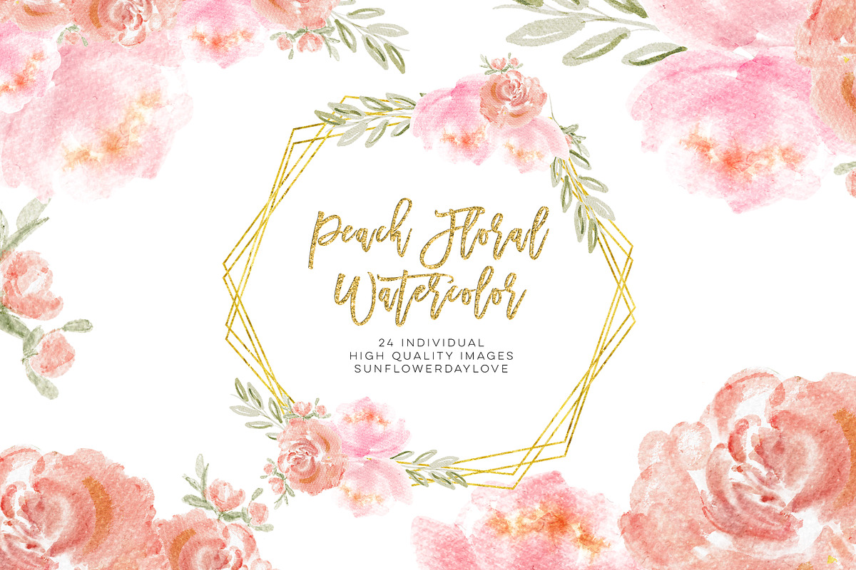 peach floral watercolor clip art, an Illustration by Sunflower Day Love (Photo 1 of 4)