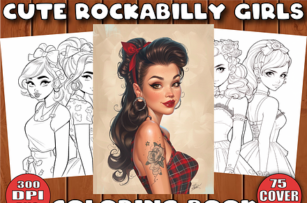 275 Cute Rockabilly Girls Coloring, a Person Illustration by Design Haven