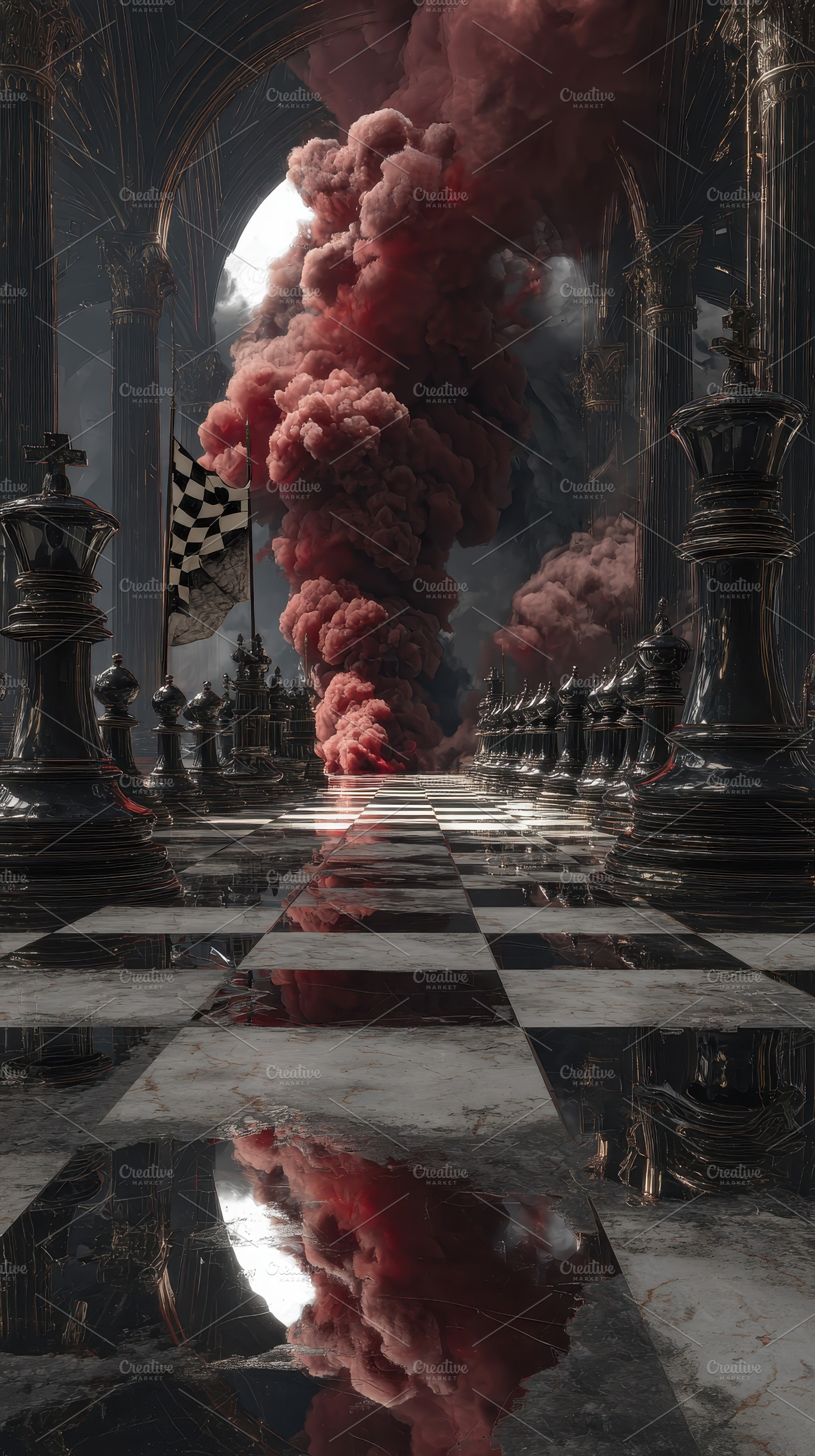 Epic Chess Game Red Smoke Dramatic S, a Photo by Pixeness Studio