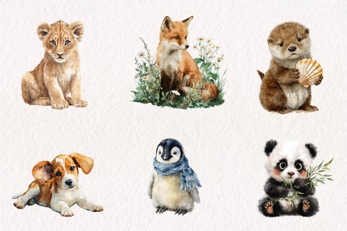 Watercolor Baby Animals Clipart, a Seasonal Illustration by CreationArt (Photo 3 of 7)