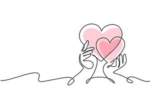 Hands with two hearts. Continuous, a Seasonal Illustration by Valenty