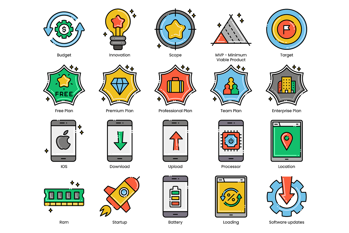100 Mobile App Development Icons, an Outline Icon by Flat Icons