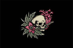 Skull with flowers and heart, an Object Illustration by nomlimo.com