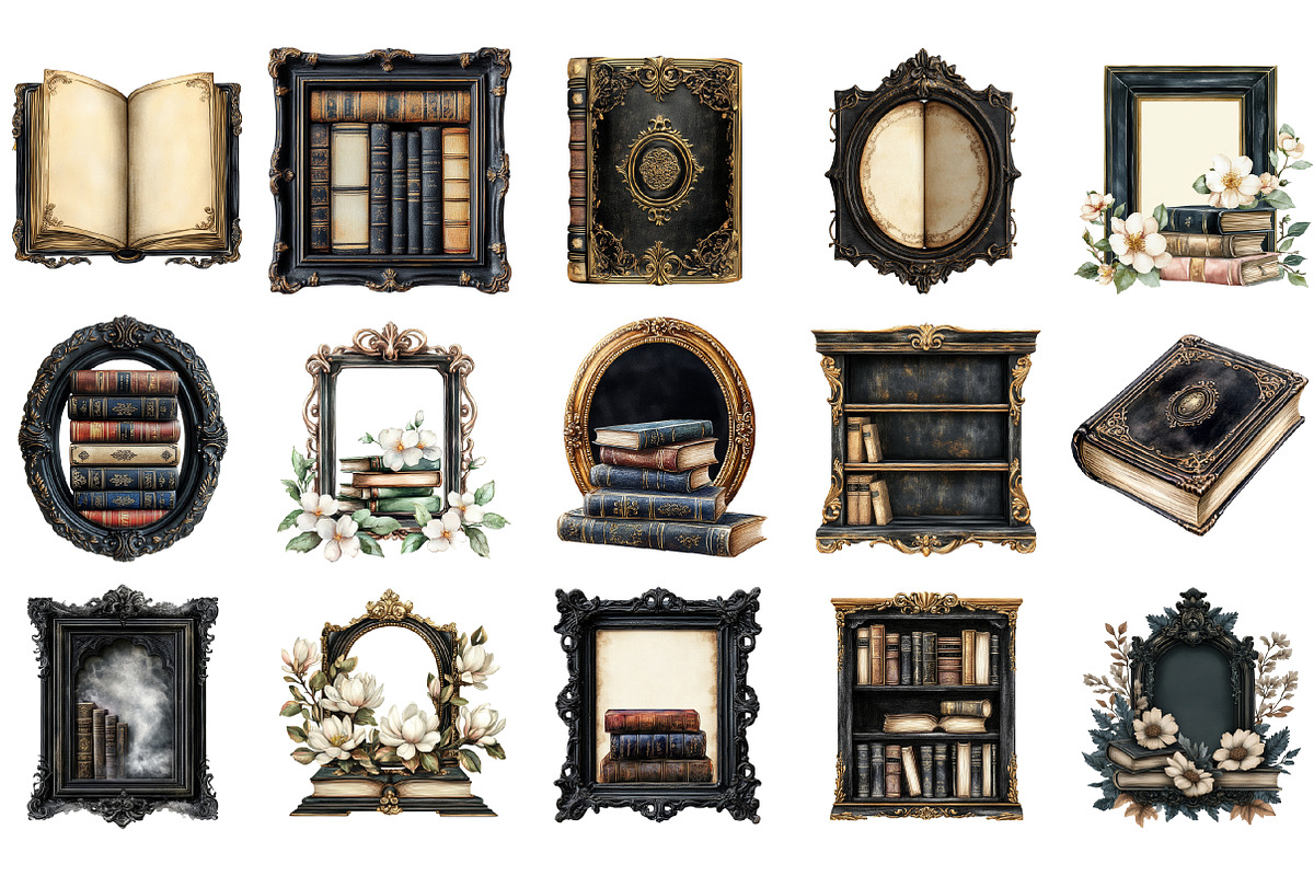 Watercolor Black Books and Frames, a Seasonal Illustration by designcity5 (Photo 2 of 5)