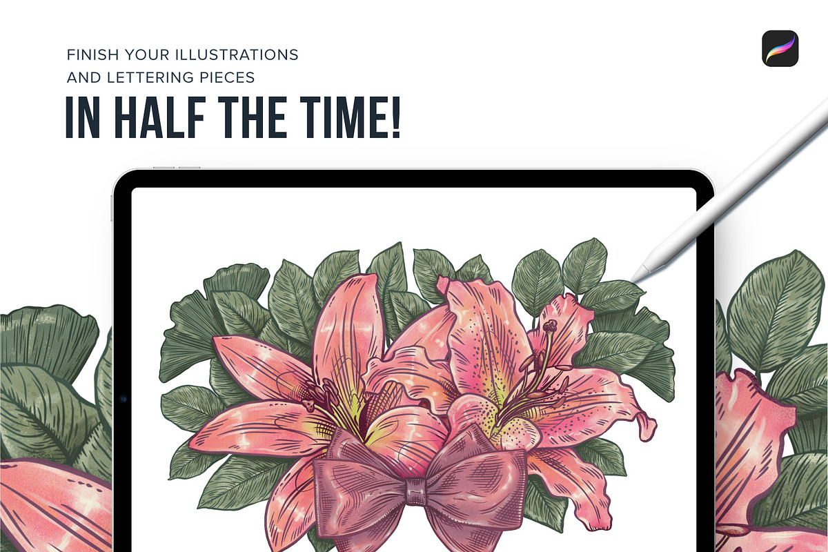120 Floral Procreate Stamp Brushes, a Brush Add-On by Riveros Illustration (Photo 4 of 13)