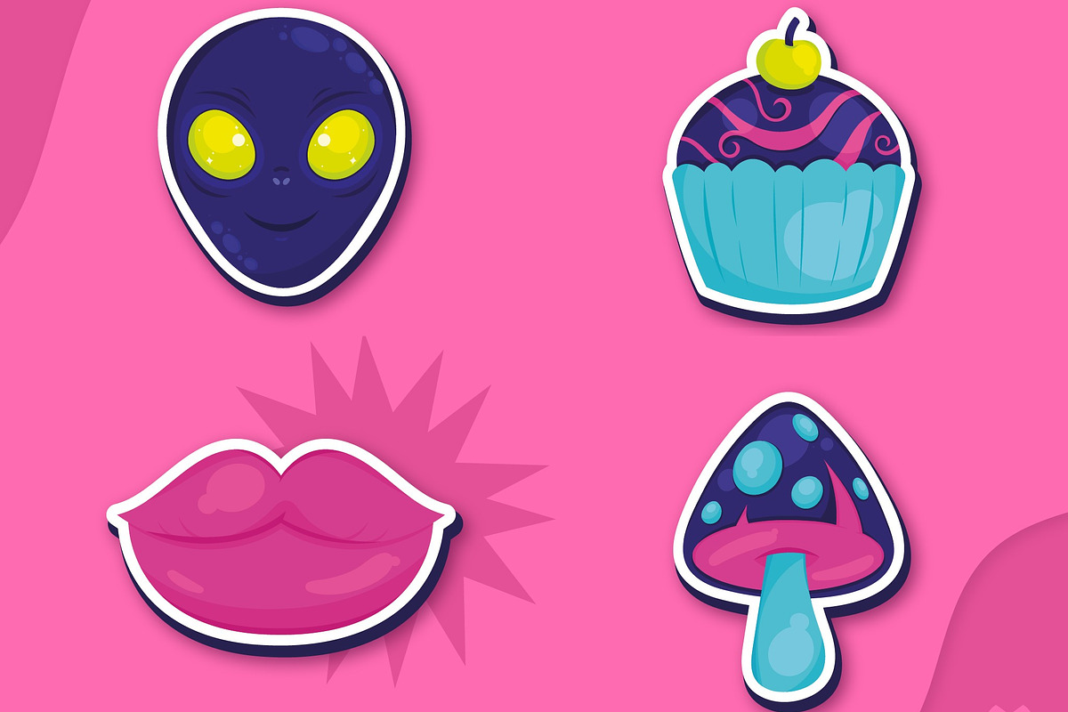 Psychedelic Sticker Neon Set, a Templates & Theme by studiogstock (Photo 4 of 4)