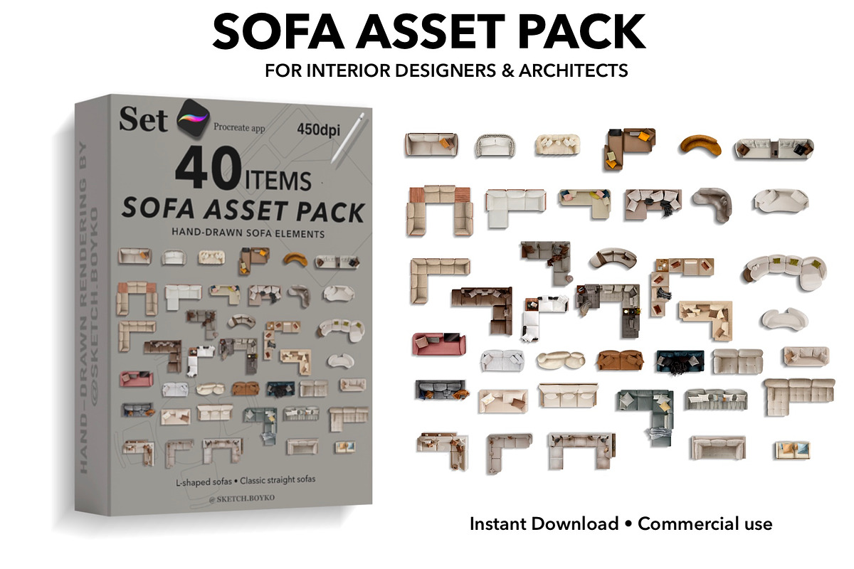 Sofa Floor Plan Pack – Top View, an Object Graphic by SketchBoyko (Photo 1 of 6)