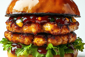 Delicious chicken burger with crispy, a Food & Drink Photo by Pixeness Studio