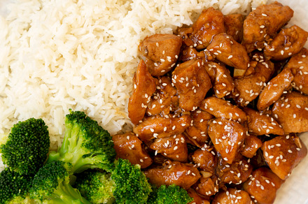 Homemade Teriyaki Chicken with Rice and Broccoli on a plate on a, a Food & Drink Photo by LiudmylaChuhunova