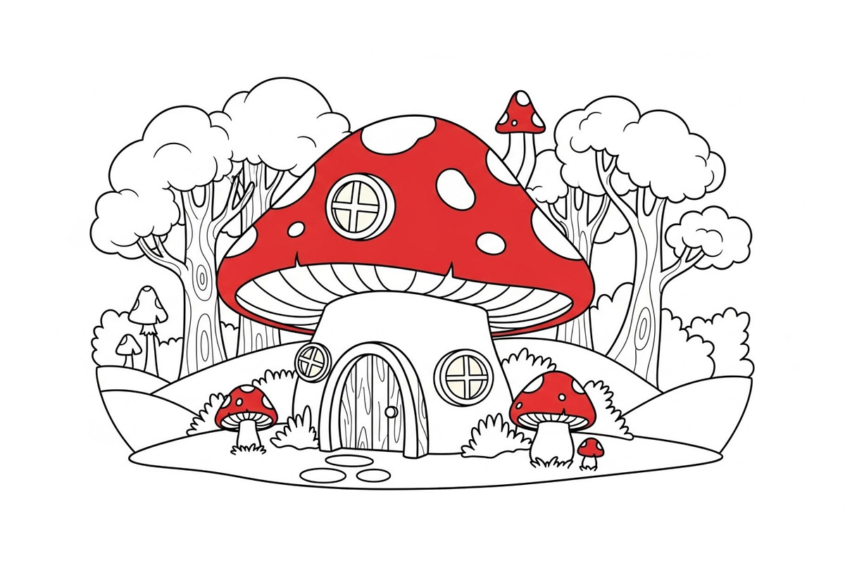 Whimsical Mushroom House Line Art bu, an Illustration by Designs_River (Photo 35 of 51)