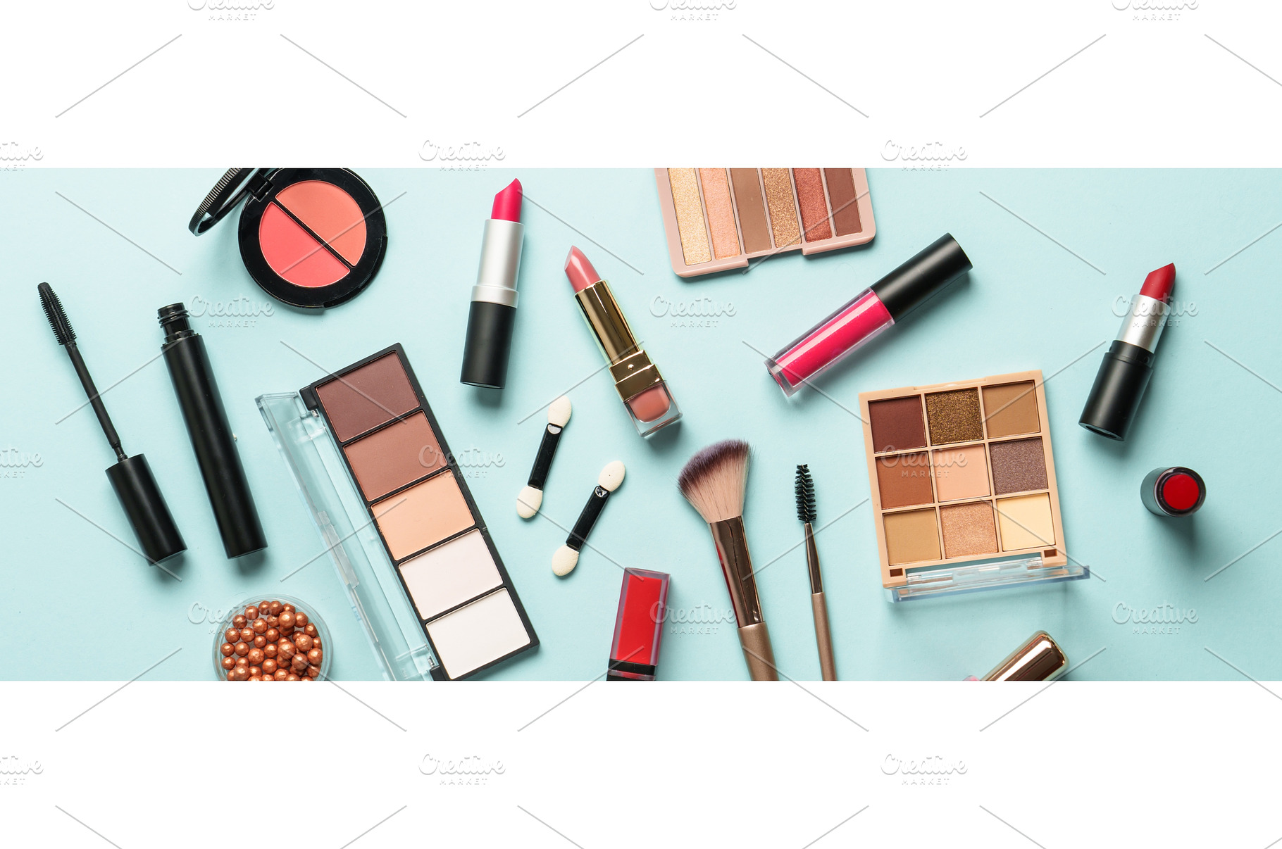 Beauty products on blue background., a Beauty & Fashion Photo by Nadia-nb