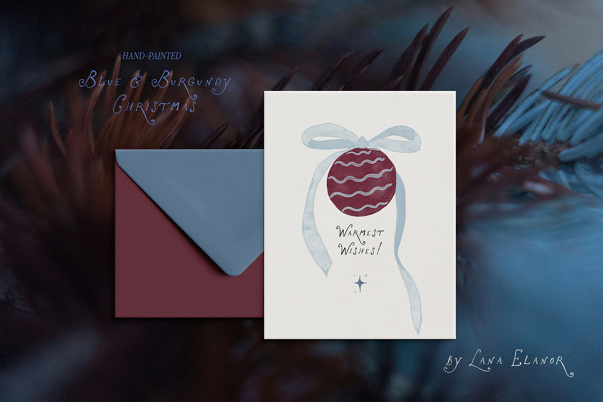 Hand-Painted Blue Burgundy Christmas, an Object Graphic by Lana Elanor (Photo 23 of 24)