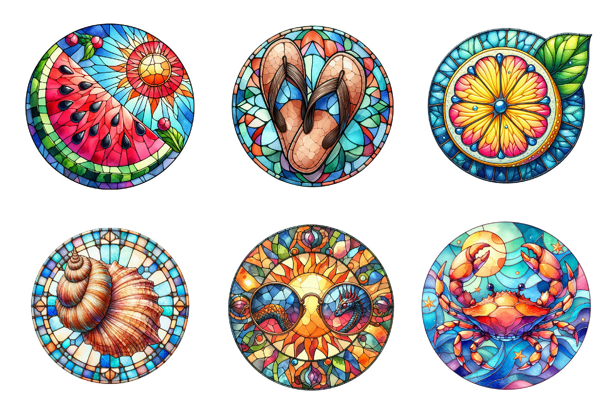 Summer Stained Glass Clipart, an Illustration by SinaCreation (Photo 2 of 5)