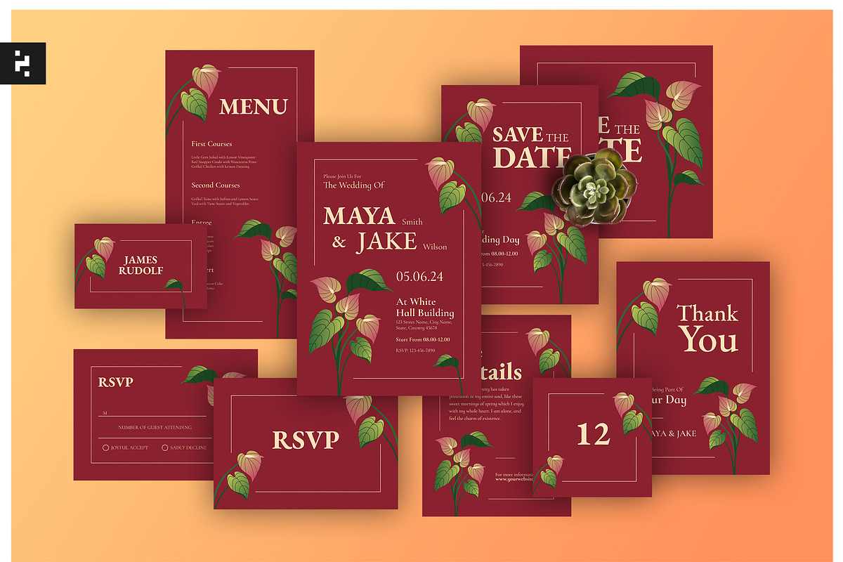 Anthurium Wedding Invitation Suite, a Card Template by Neermana (Photo 1 of 4)
