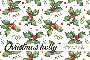 Christmas holly seamless pattern