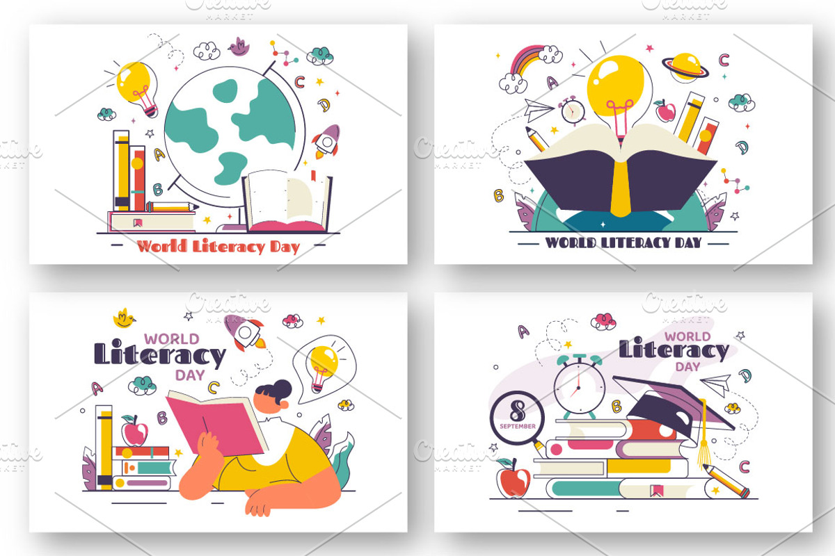 10 World Literacy Day Illustration, an Education Illustration by denayunebgt (Photo 2 of 4)