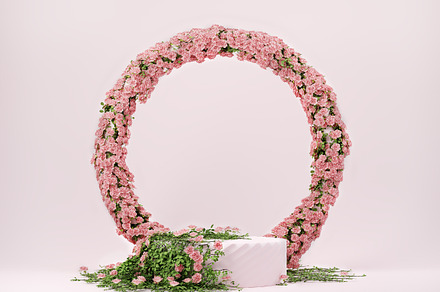 3d spring floral scene with podiums
