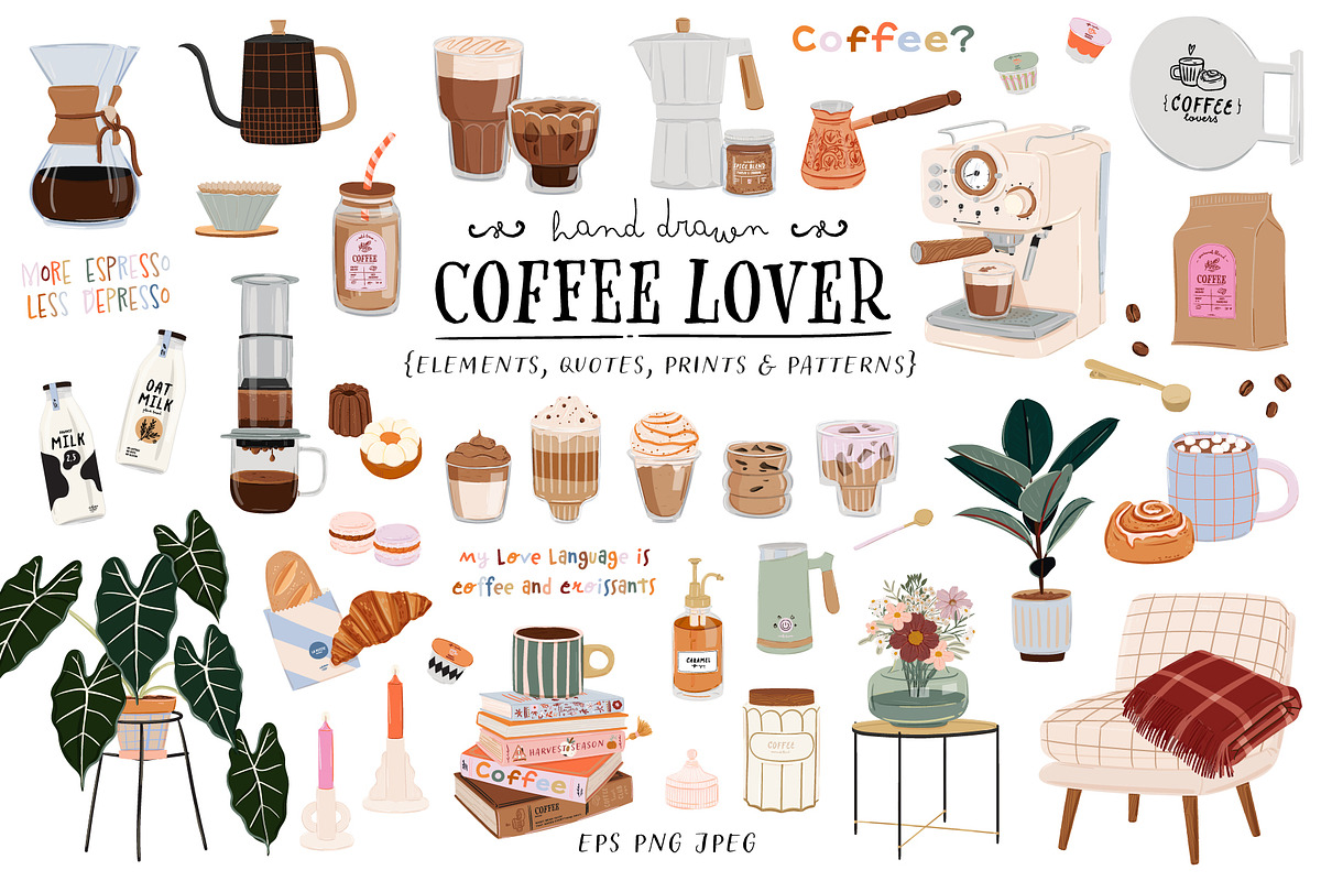 Coffee Lover & Coffeeshop Clipart, a Food Illustration by Ruslana Lubenets (Photo 1 of 16)