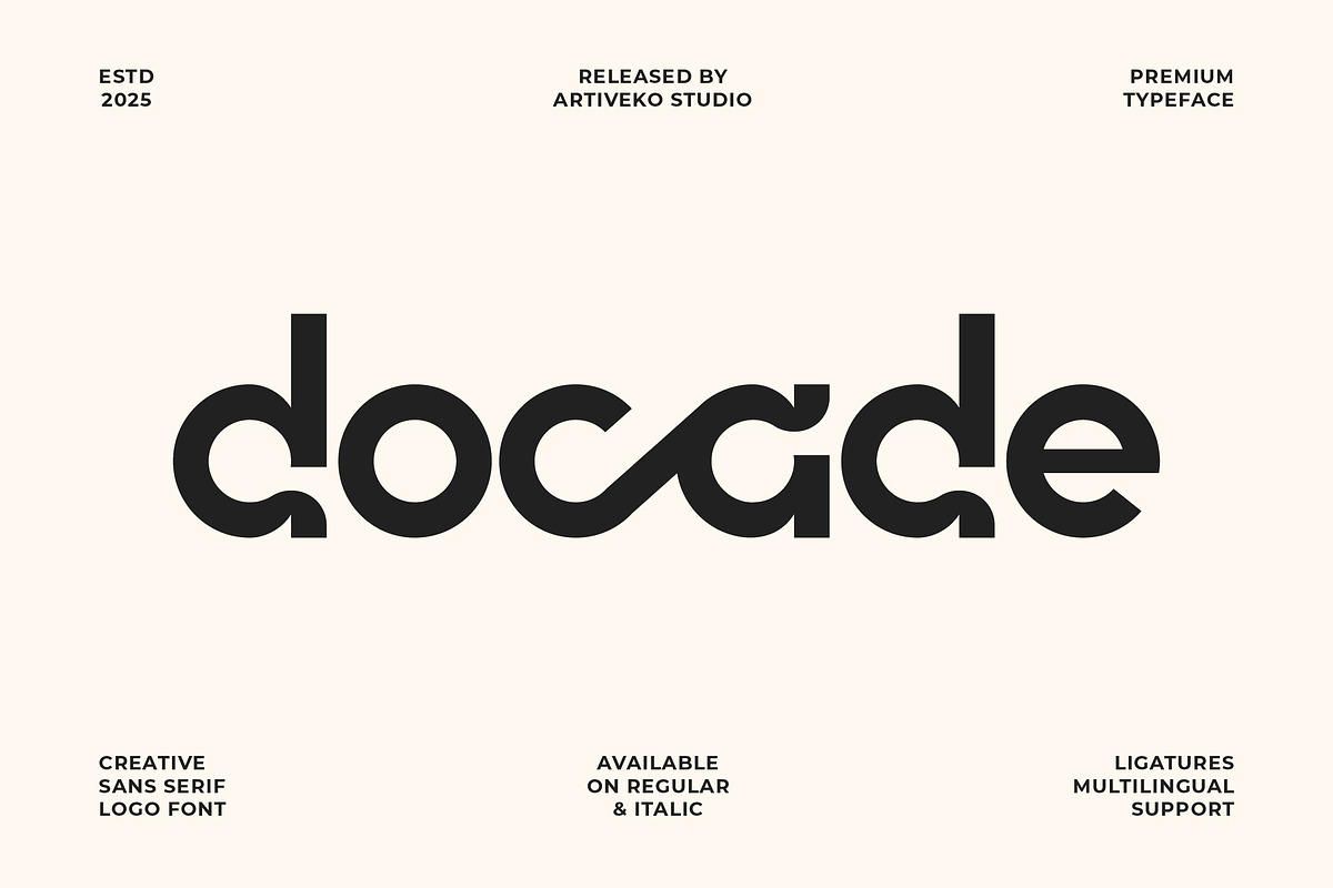 Docade Logo Font, a Sans Serif Font by Artiveko (Photo 1 of 9)