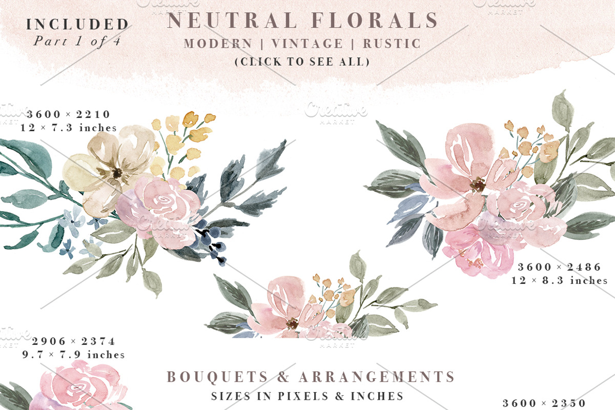 Neutral Watercolor Flower Graphics, an Illustration by Essem Creatives (Photo 3 of 6)