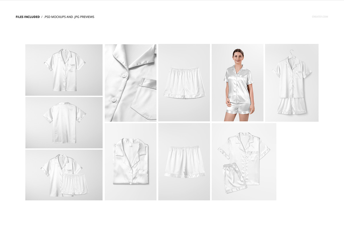 Silk Short-sleeve Pyjama Mockup Set, a Bottom Mockup by creatsy5 (Photo 2 of 12)