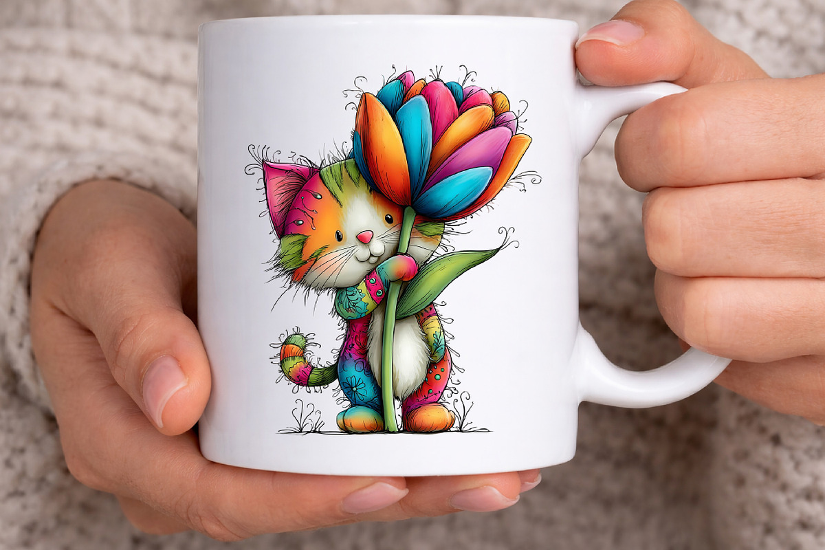 Whimsical Spring Cats Clipart Bundle, an Illustration by Canvas Craft (Photo 6 of 7)