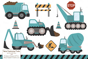 Vintage Blue Construction Trucks, an Illustration by Amanda Ilkov