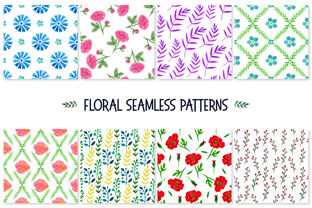 Watercolor botany patterns, a Pattern Graphic by inkionia♥ (Photo 1 of 3)