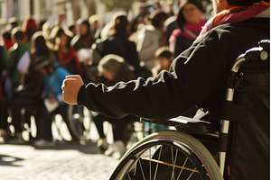 person in wheelchair with fist up, a Person Photo by Sergey Kotenev