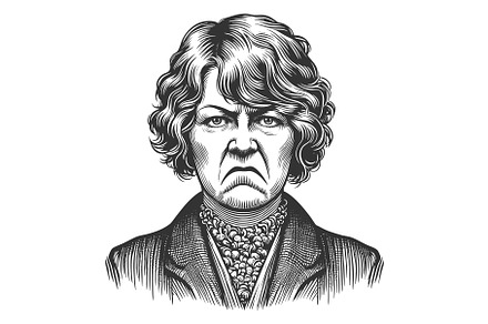Angry Woman in Vintage Etching Style, a Person Illustration by AlexArt