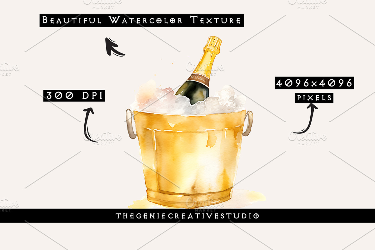 Golden Champagne Bucket PNG Clipart, an Object Illustration by Geniecreativestudio (Photo 3 of 9)
