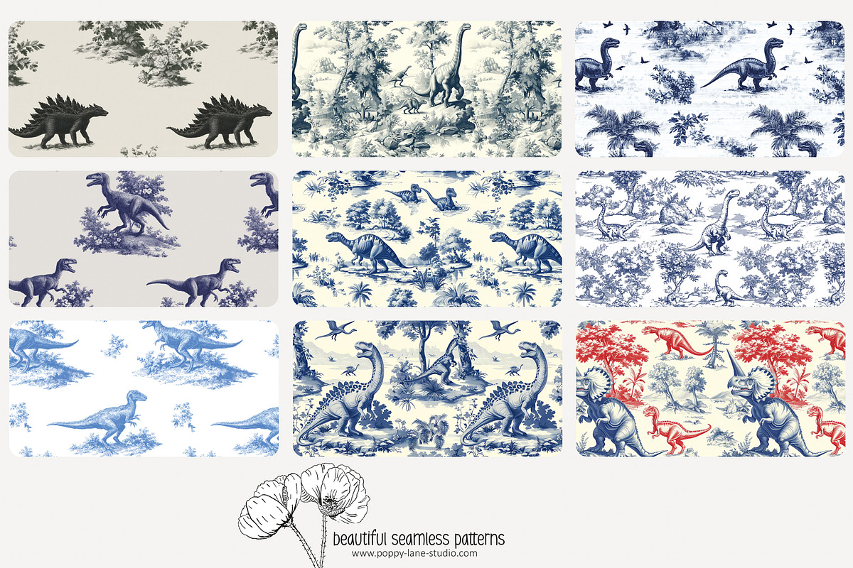 70 dinosaur toile seamless pattern, a Pattern Graphic by Poppy Lane Studio (Photo 8 of 10)