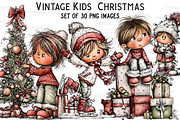 Vintage Kids  Christmas Clipart, an Illustration by Craft Nest (Thumbnail 1 of 7)