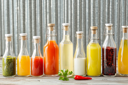 Variety glass bottles with homemade