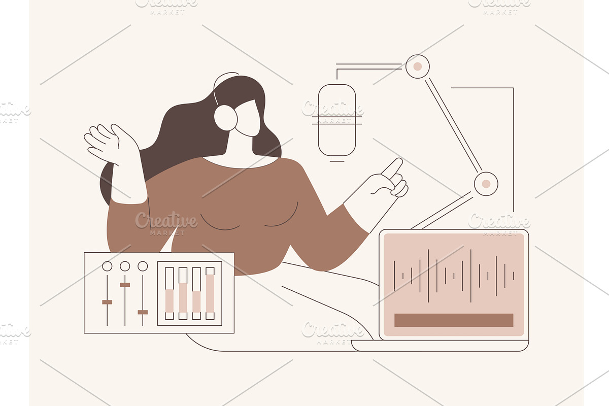 Podcast recording isolated cartoon, a Person Illustration by Visual Generation