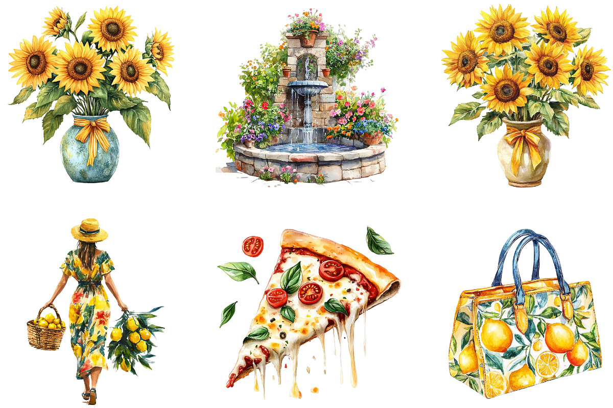 Watercolor Italy Summer Clipart, an Illustration by Designking (Photo 3 of 5)