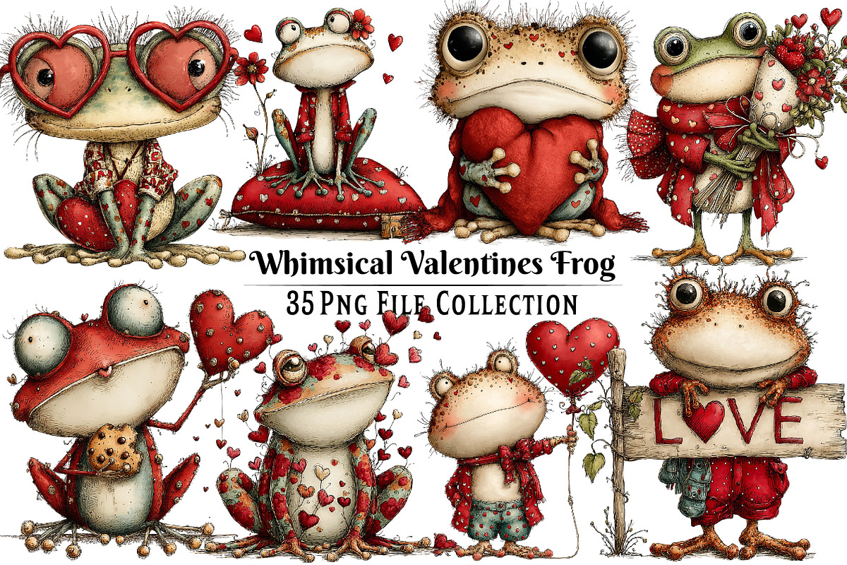 Whimsical Valentines Frog Clipart, an Illustration by Dream Creation (Photo 1 of 7)