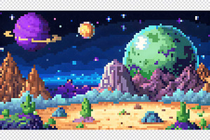 Alien Planet Pixel Art Background