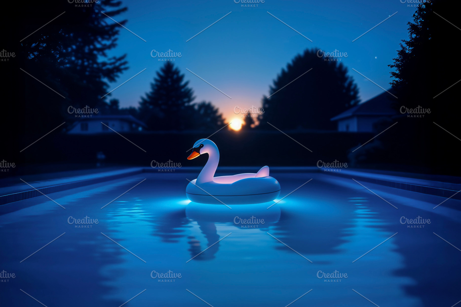 Swan Float Glowing in a Pool, a Photo by rarrarorro