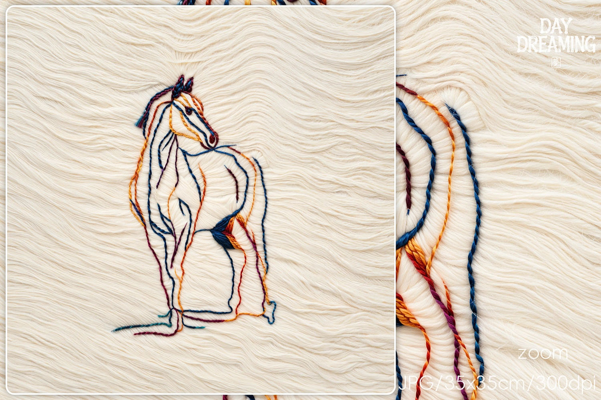Colorful Thread Horse Embroidery Art, an Animal Illustration by yahu88studio (Photo 6 of 7)