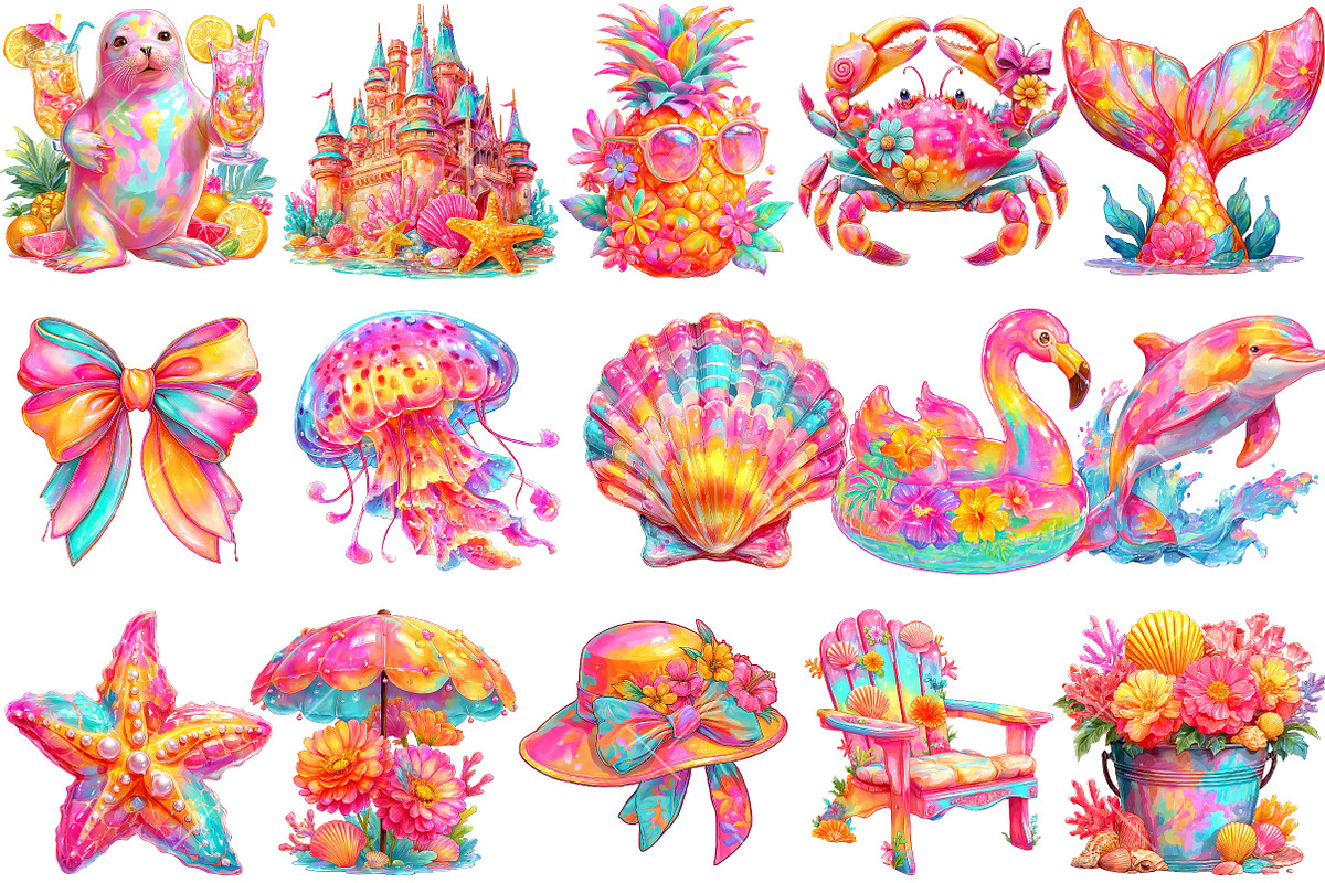 Brushstroke Neon Summer Clipart, an Illustration by OK Design (Photo 3 of 6)