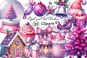 Purple and Pink Christmas Clipart, an Illustration by Creative Art