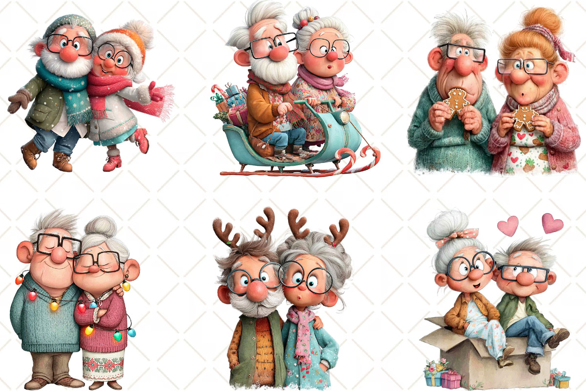 Quirky Christmas Old Couple Clipart, an Illustration by Black Bird Studio (Photo 2 of 6)