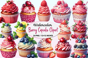 Watercolor Berry Cupcake PNG Clipart, a Graphic by CitraGraphics