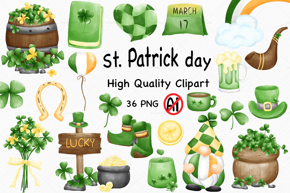 Watercolor St. Patrick’s Day Clipart, a Seasonal Illustration by Vavavan Artwork (Photo 1 of 4)