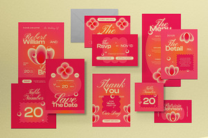 Pink Modern Wedding Invitation Set, an Invitation Template by graphicook