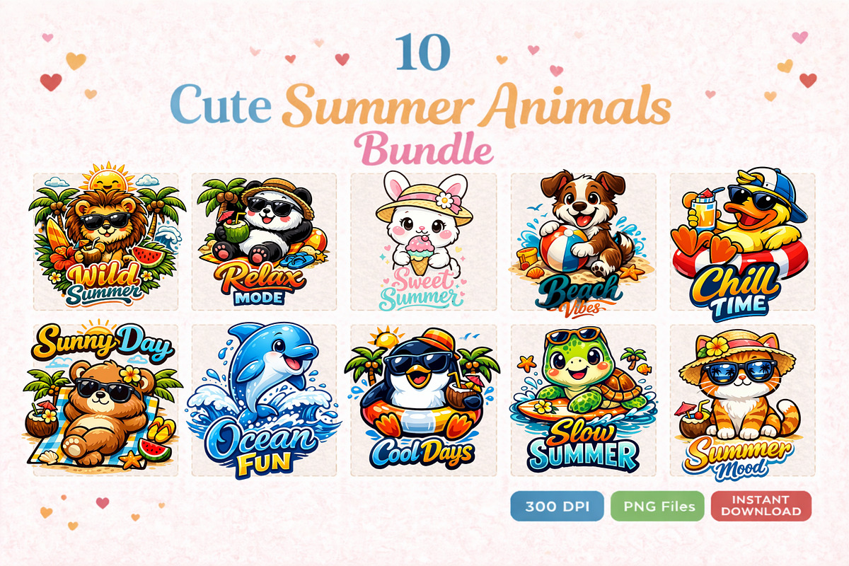 Cute Summer Animals Clipart Bundle, an Illustration by Print Haven (Photo 1 of 5)