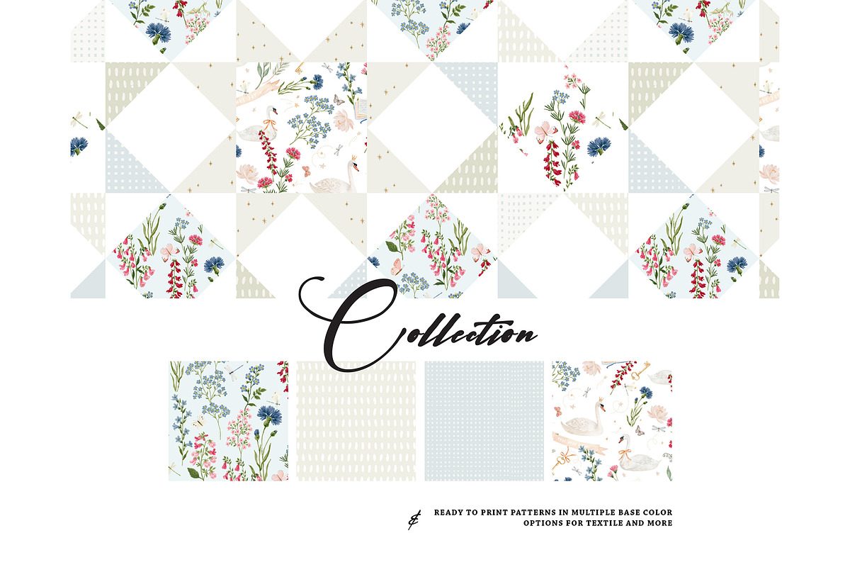Swan Quilt Floral Patchwork pattern, a Pattern Graphic by Milatoo (Photo 1 of 4)