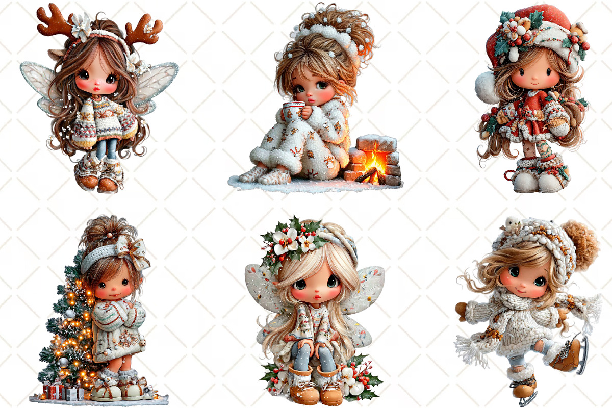 Whimsical Christmas Girls Clipart, an Illustration by Black Bird Studio (Photo 2 of 6)